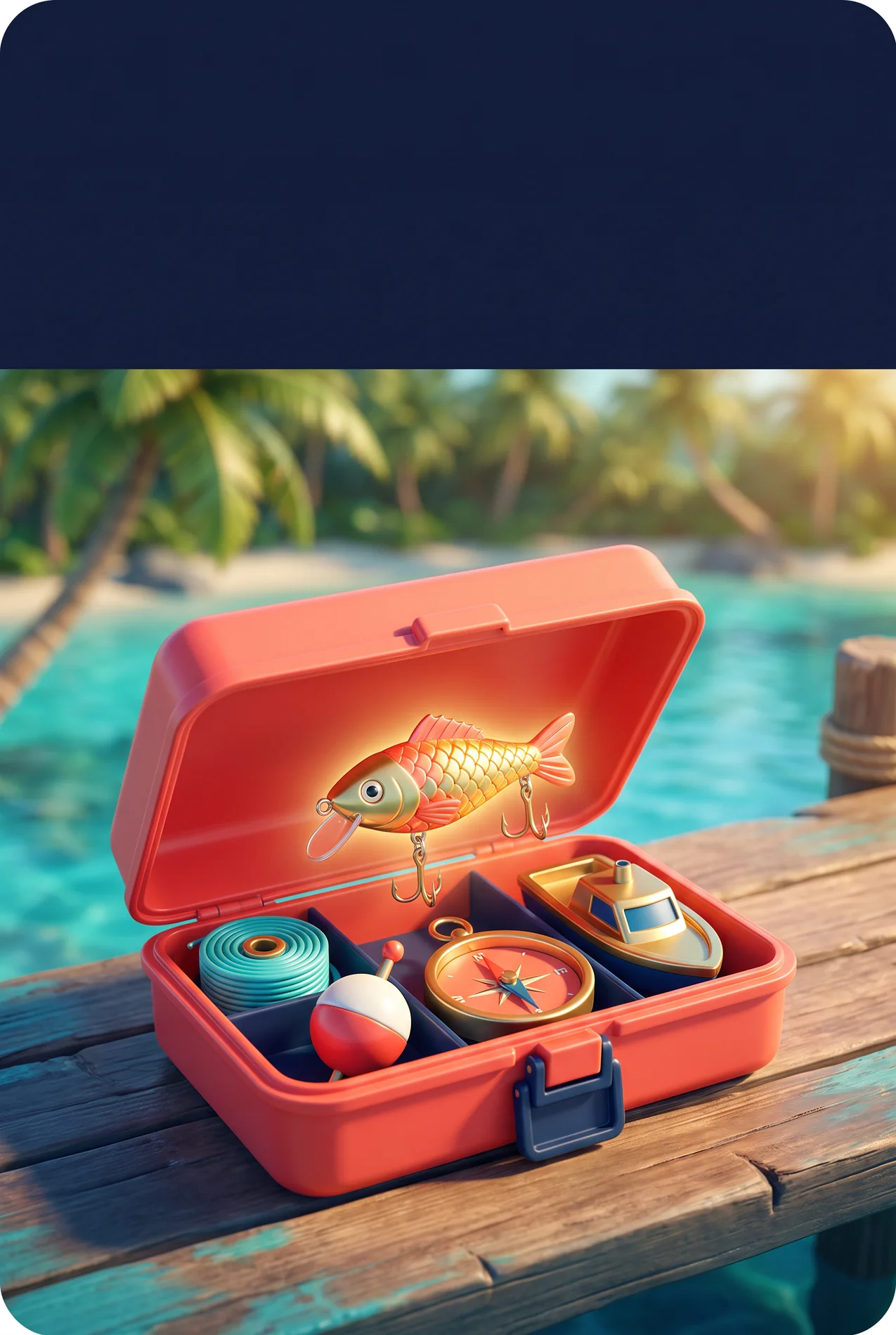 Illustrated tackle box and fishing gear