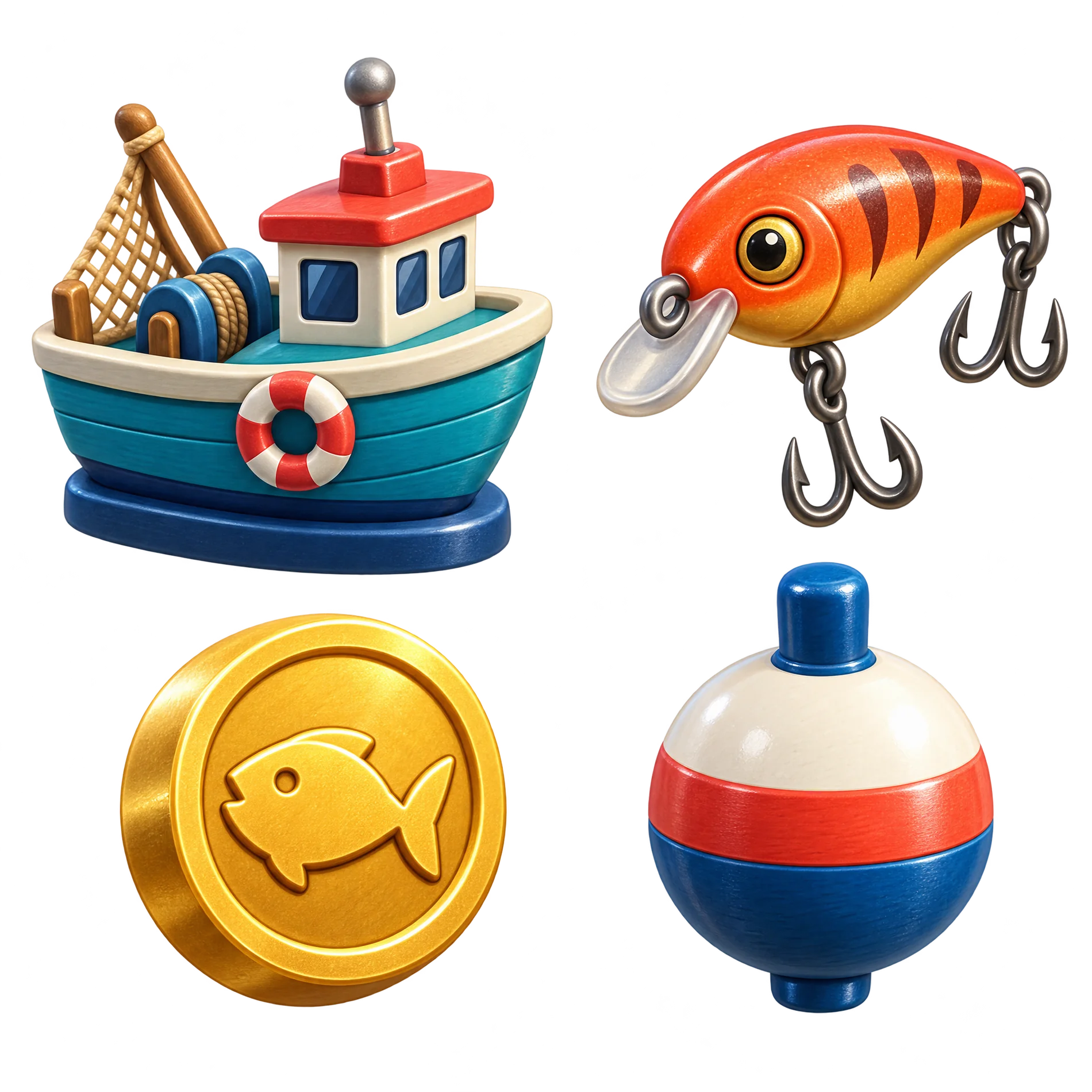 Illustrated fishing game tokens